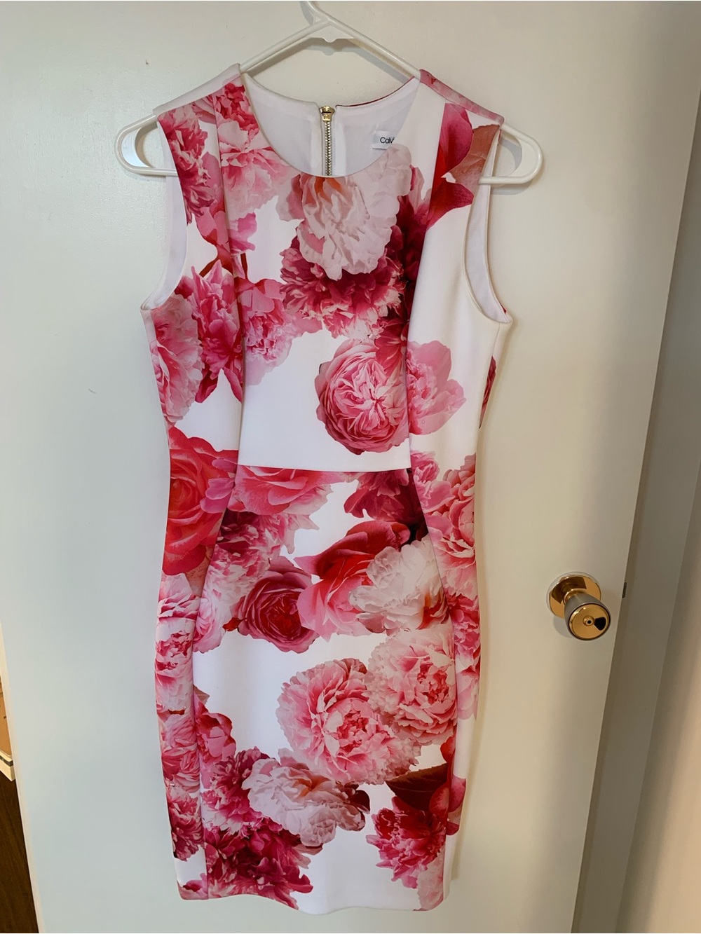 Calvin Klein White Midi Dress with Pink Floral Print